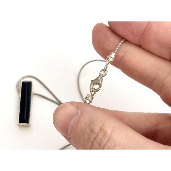 Minimalist Black Onyx Sterling Silver 925 Vintage Pendant Necklace - 17" - Picture 9 of 16